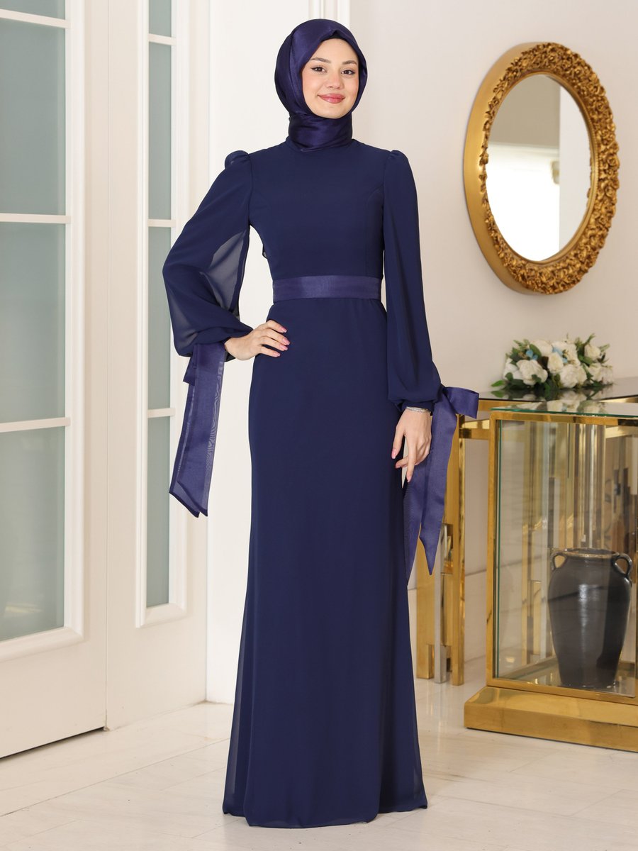 Azra Design Lacivert Firuze Abiye Elbise