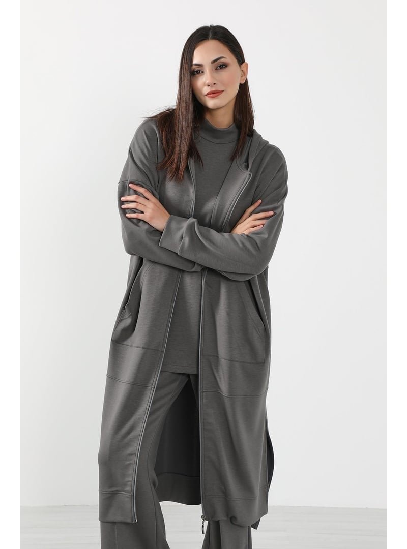 Aisha`s Design Antrasit Fermuarlı Uzun Tunik,sw