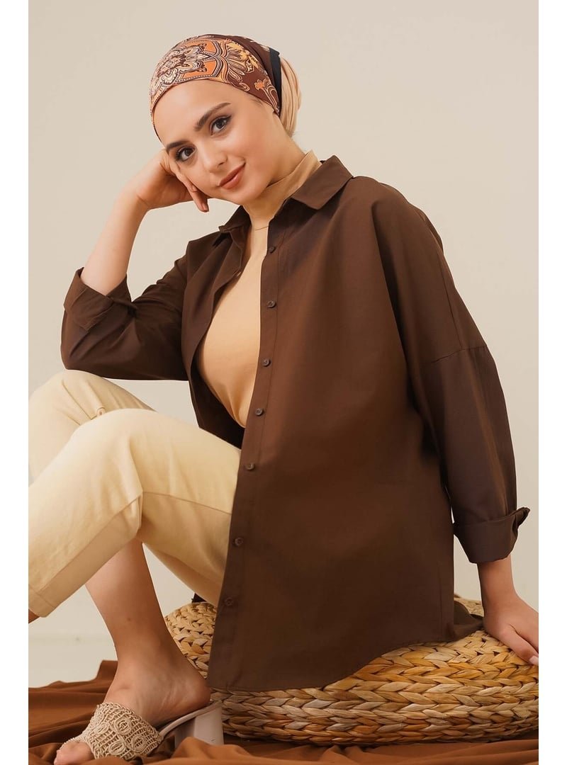 Bigdart Kahverengi Oversize Basic Gömlek