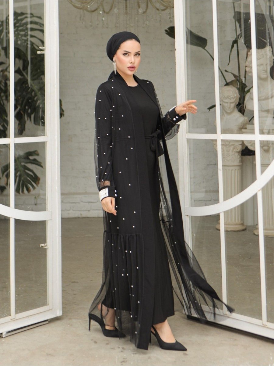 Hijabaya İncili İkili Abaya Takım