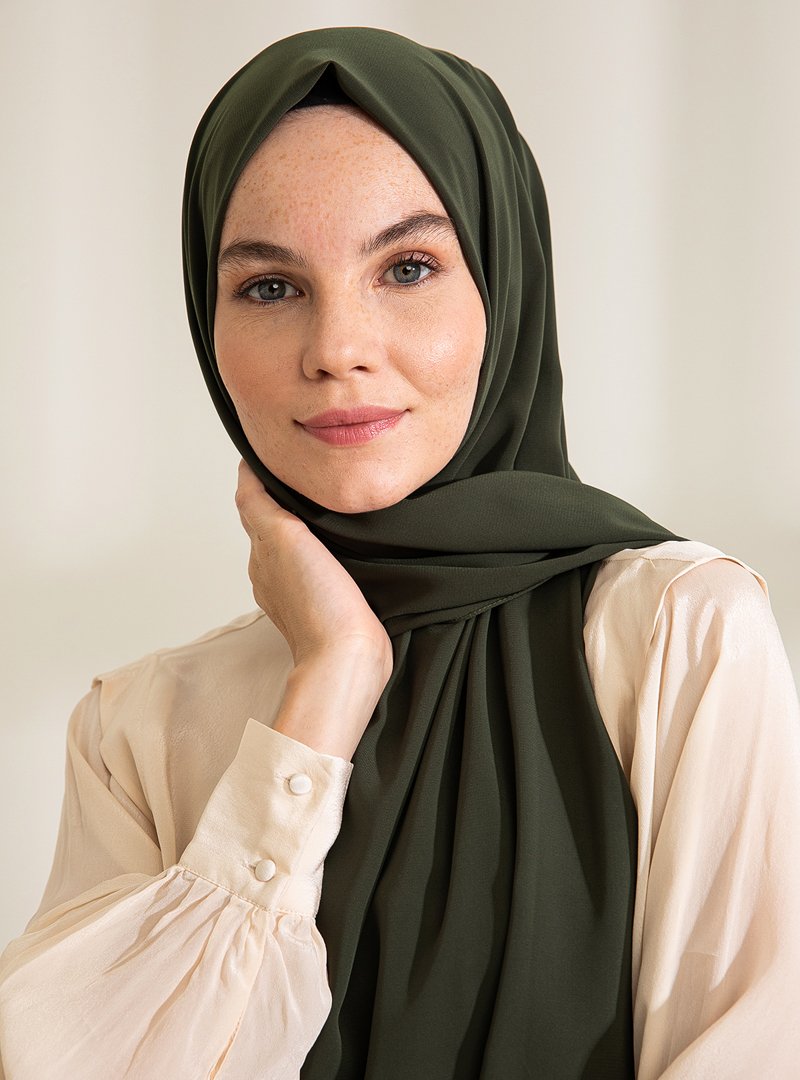Pure Scarfs Haki Medine İpeği Şal Koyu