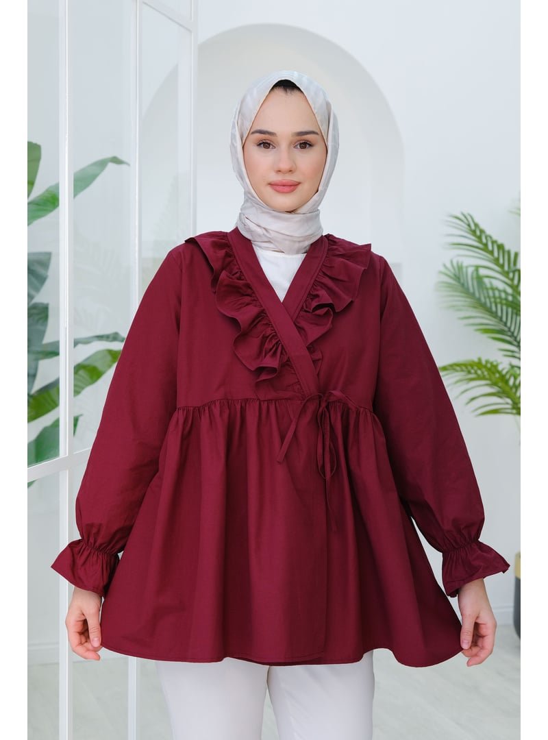 Locco Moda Bordo Yan Baglamalı Fırfır Detay