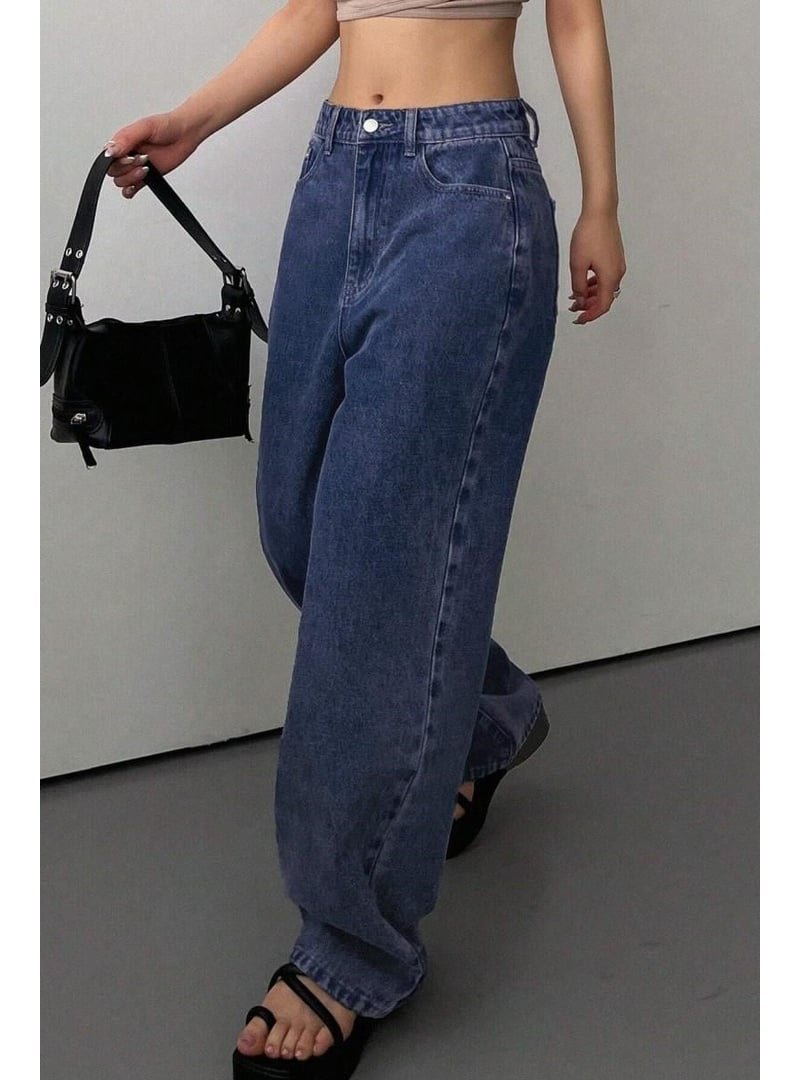 Pelsu Moda Koyu Mavi Baggy Kot Pantolon
