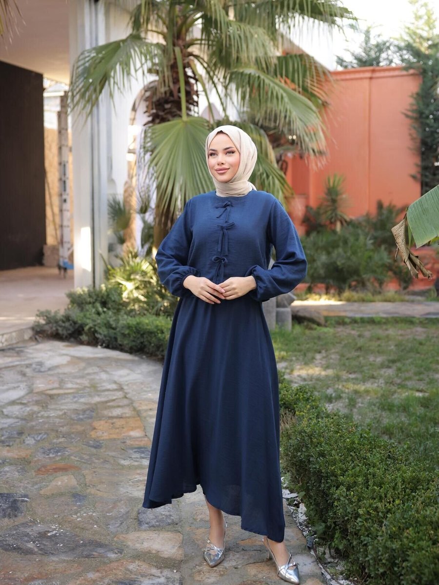 Nergis Neva Butik Lacivert Fiyonklu Etekli Takım