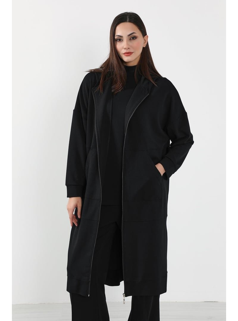 Aisha`s Design Siyah Fermuarlı Uzun Tunik,sw
