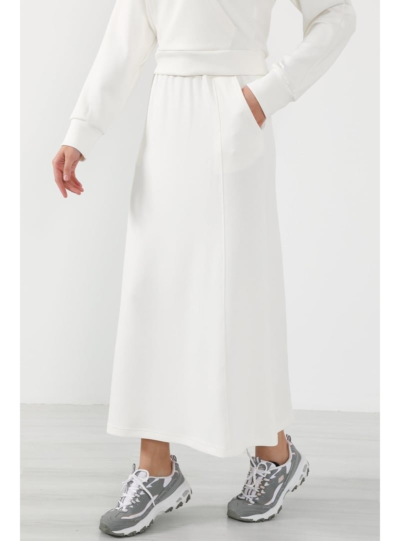 Aisha`s Design Ekru Lastikli Bel Cepli Rahat Etek,etk