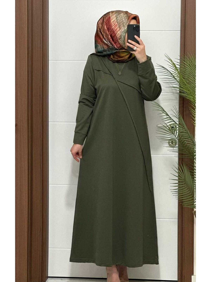 Modasura K Haki Elbise Çima Detay Ikı Iplık Buyuk Beden Elbise Yeni Sezon