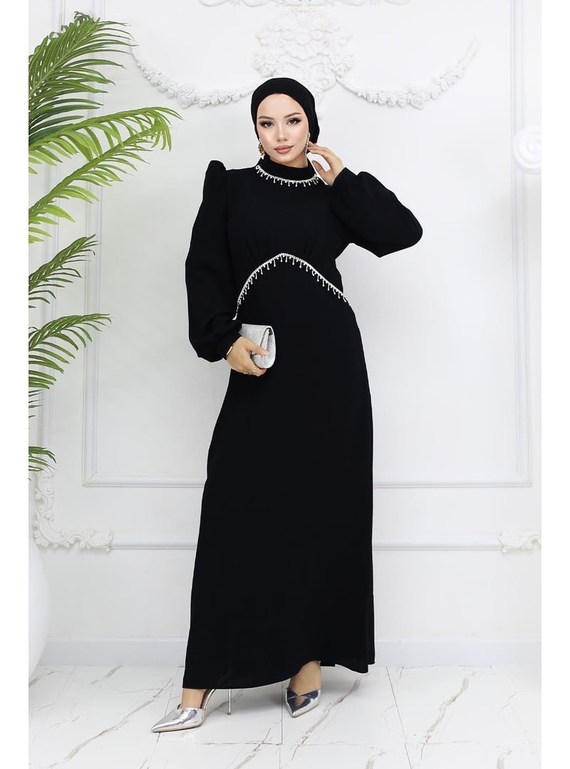 Hakimoda Siyah Eva Krep Abiye Elbise
