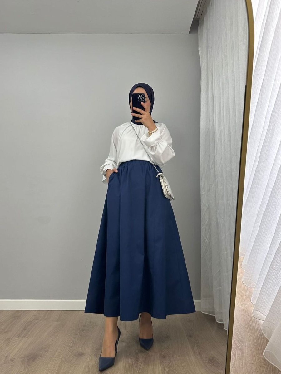 Lamatilda Lingerie Premium Beli Lastikli Cepli Poplin Beyaz Etek