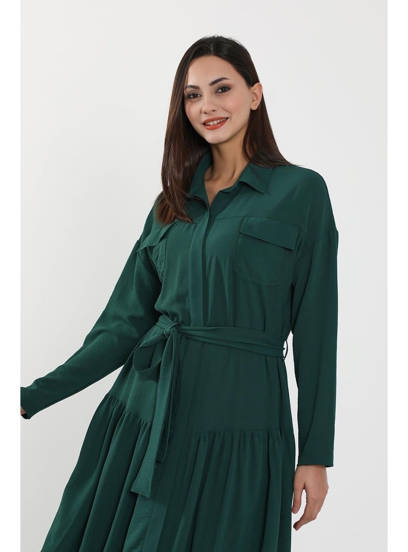 Aisha`s Design Koyu Yeşil Rahat Kesim Aerobin Gömlek Elbise,elb