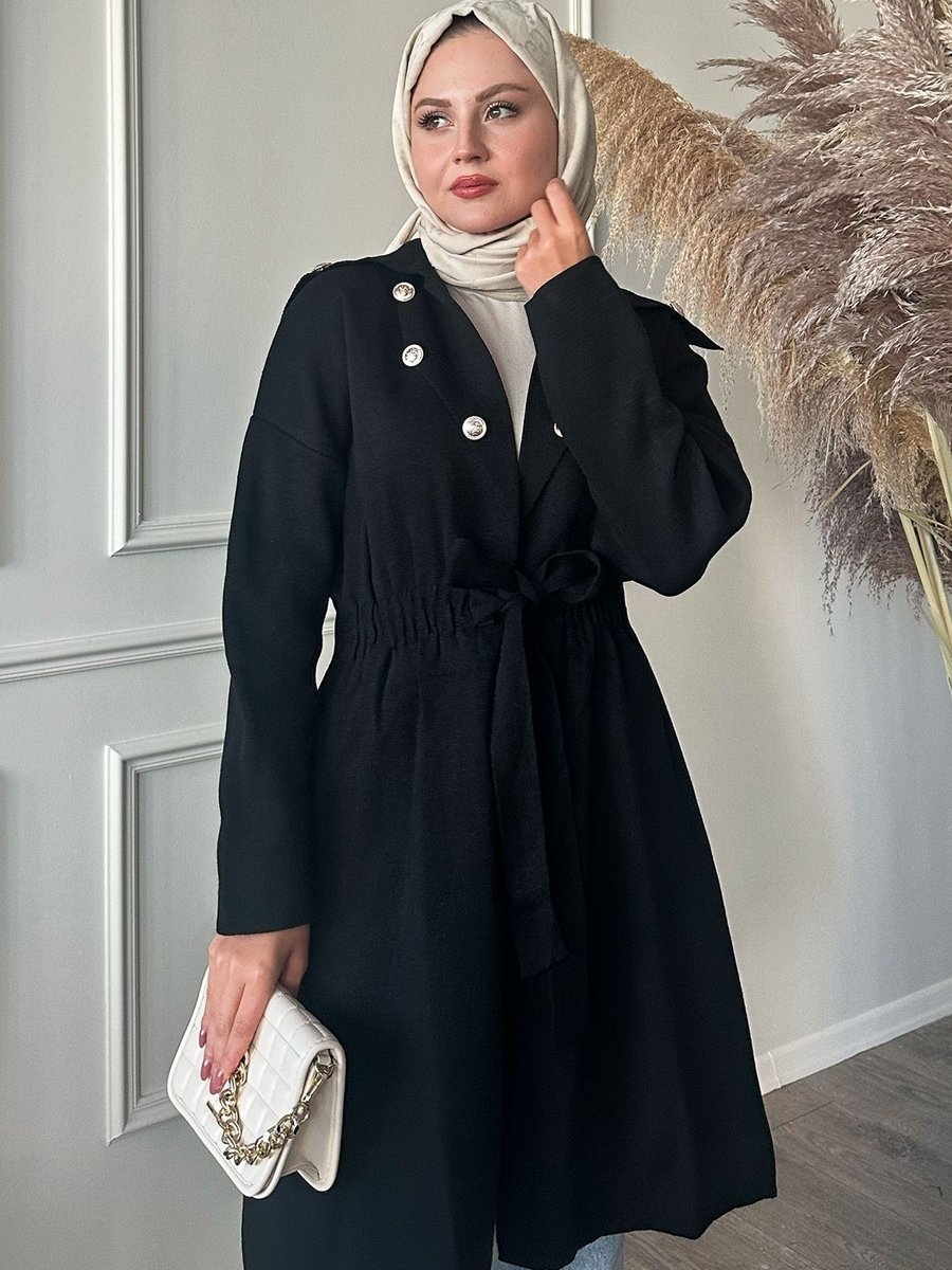 Instyle Düğme Detay Bağcıklı Siyah Triko Hırka