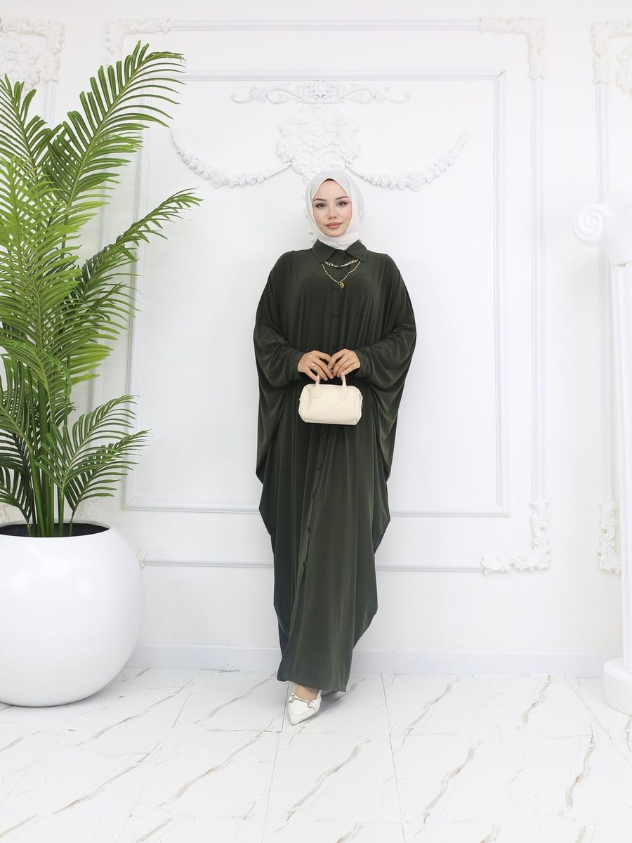 Mçmoda Yakalı Düğmeli Uzun Ferace Elbise