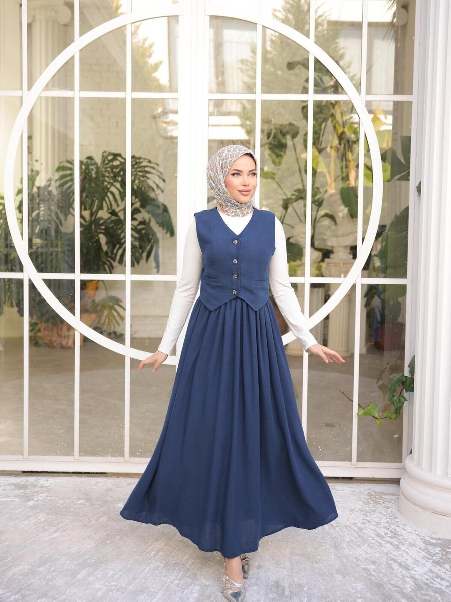 Nergis Neva Butik Lacivert Yelekli Etekli Takım