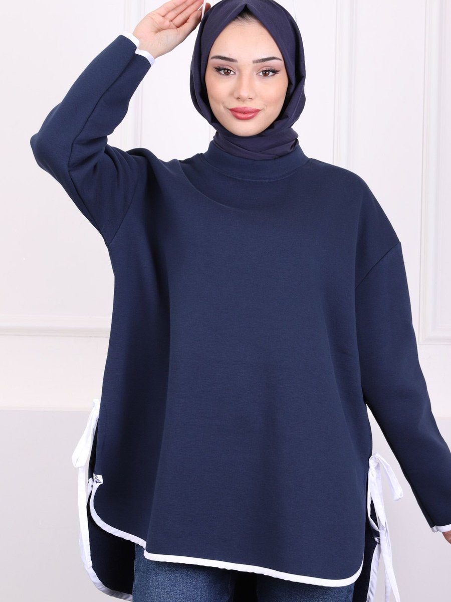 İmajbutik Lacivert Yan Bağlamalı Sweatshirt