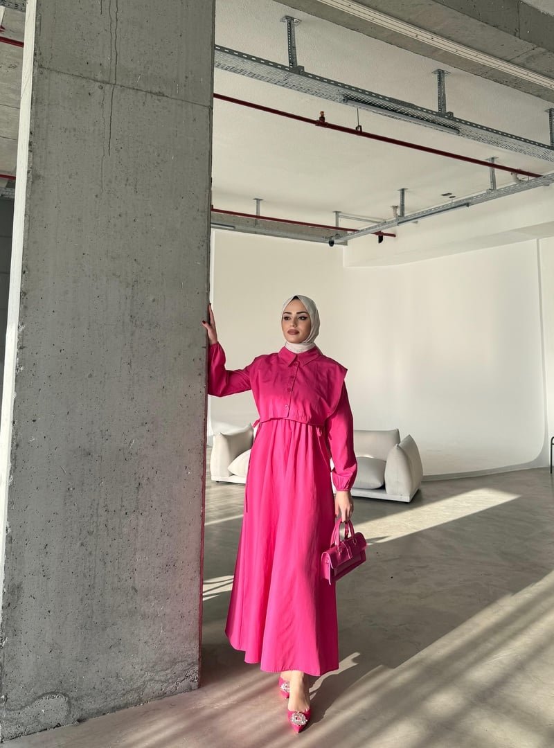 Ensa Tesettür Pembe Larin Yelekli Elbise