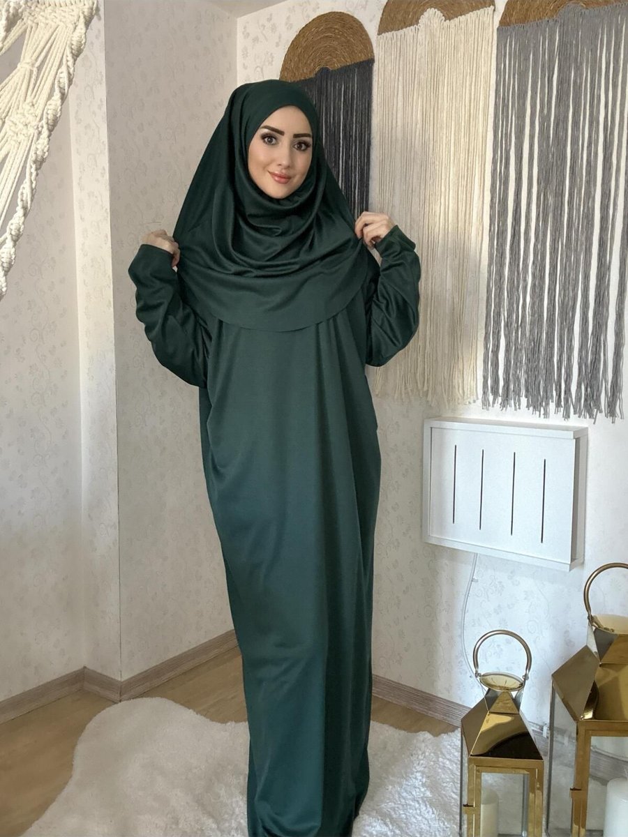 Oykumbone Zümrüt Tek Parça Namaz Elbisesi Boydan Giymeli (çantalı)