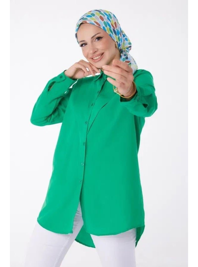 Pelsu Moda Düz Yaka Yeşil Gömlek