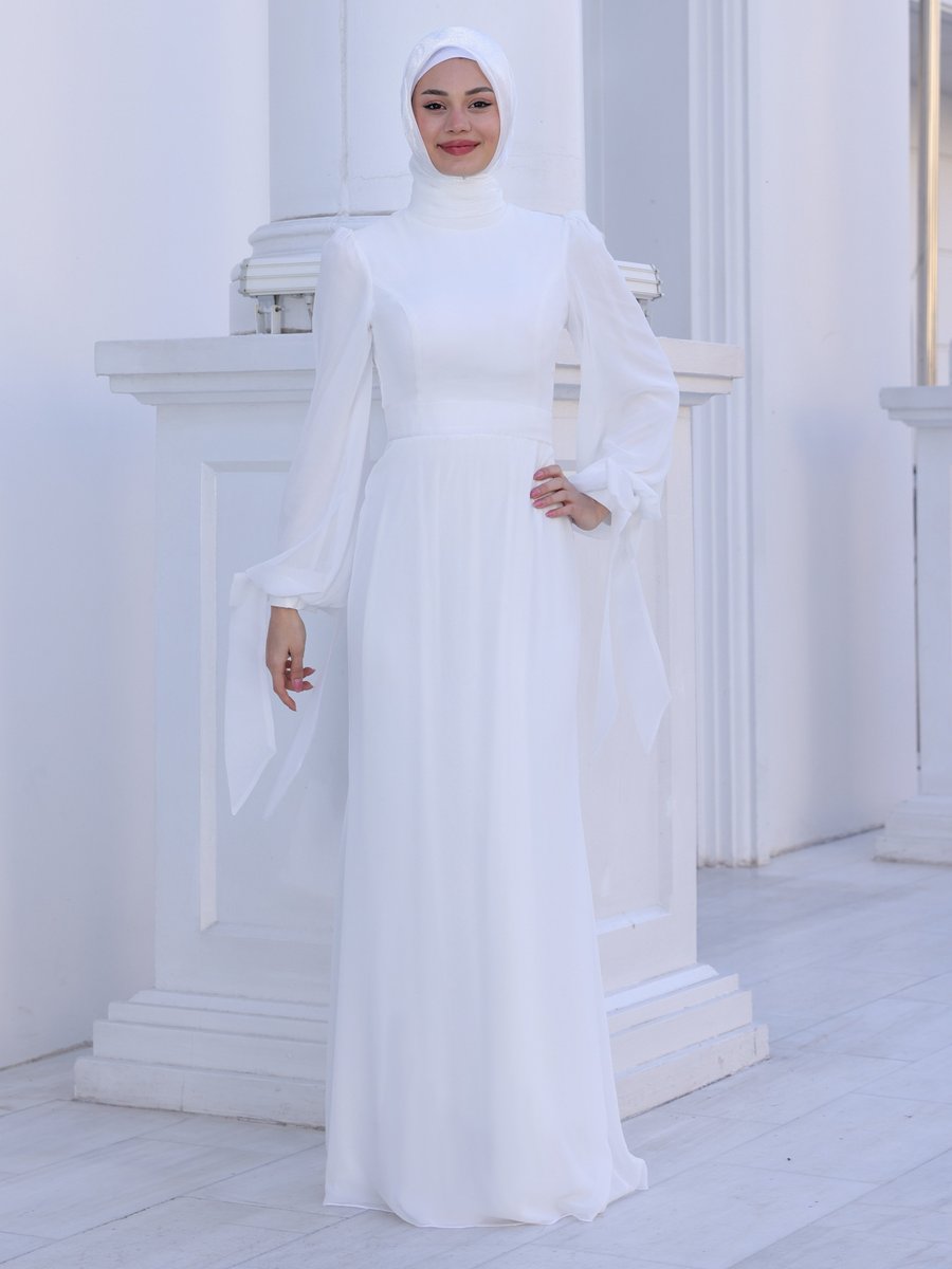 Azra Design Beyaz Firuze Abiye Elbise