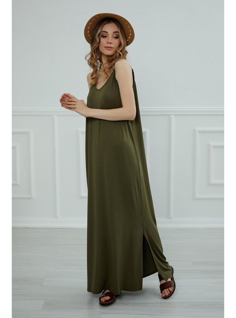 Aisha`s Design Haki Askılı Penye Elbise,elb