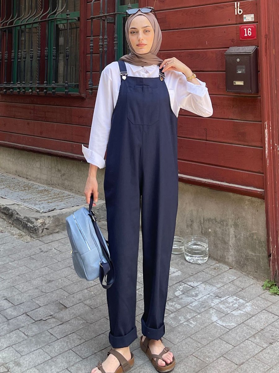 Lamelif Kanguru Cepli Bahcıvan Tulum Lacivert