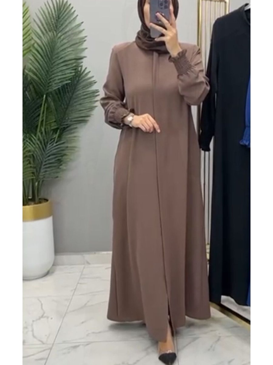 Hülya Türk Butik Ferace Mahsen Kumaş Fermuarlı
