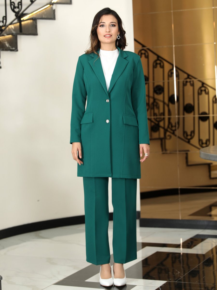 Elben Moda Zümrüt Yeşili Parla Ceket Takım