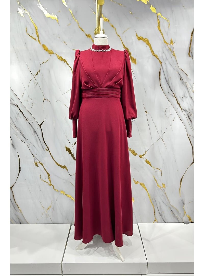 Hakimoda Bordo Katre Krep Abiye Elbise