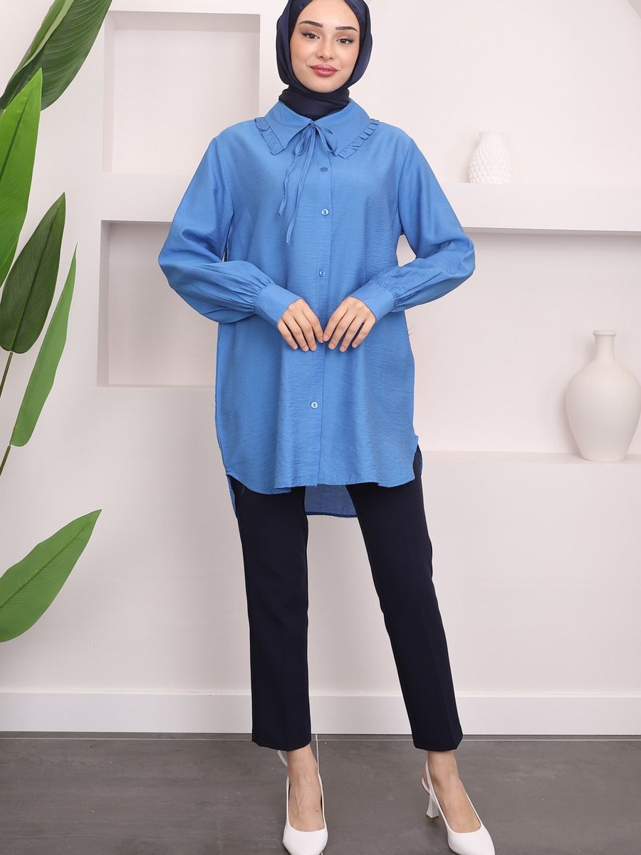 İmajbutik İndigo Yaka Detaylı Gömlek