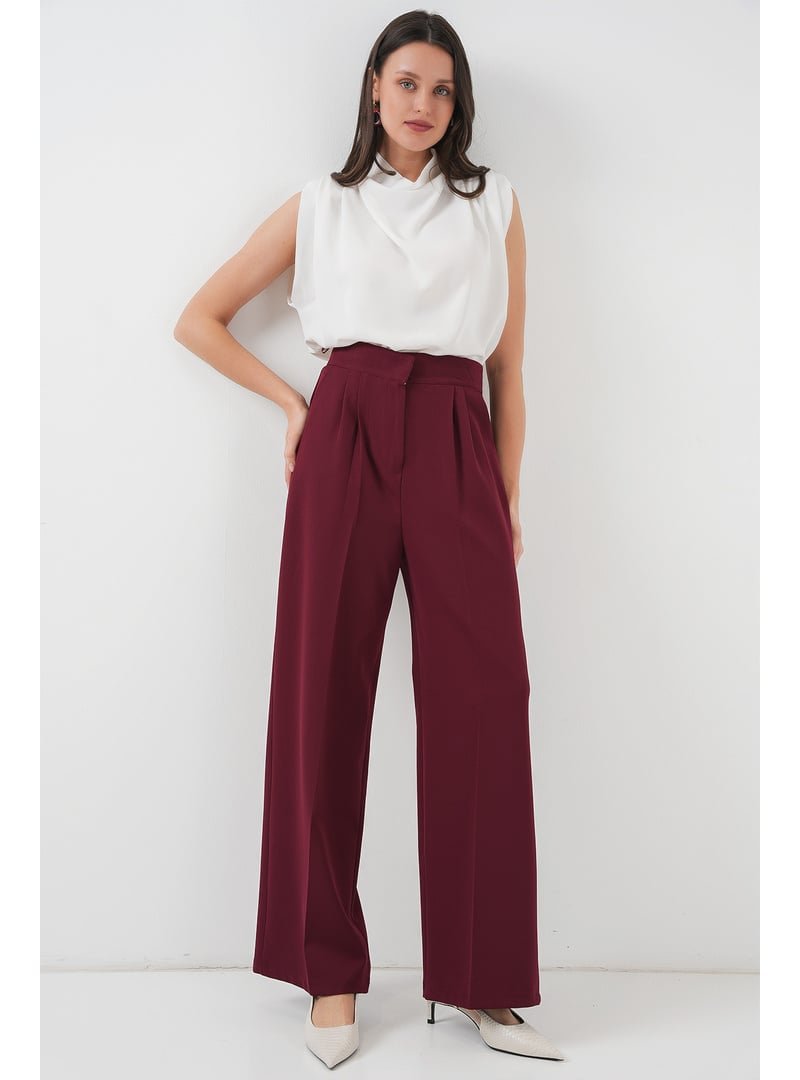 Bigdart Bordo Yüksek Bel Bol Kumaş Pantolon