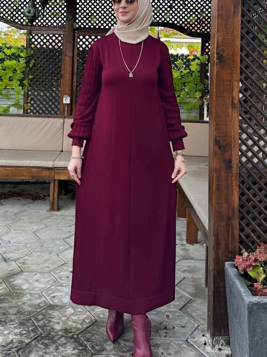 Rabia Şamlı Ecem Bordo Triko Elbise