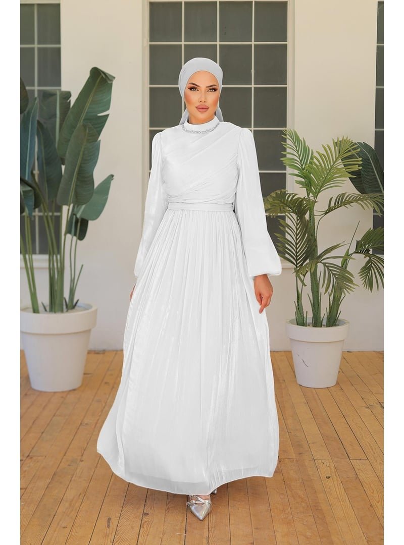Hakimoda Beyaz İlay Işıltı Abiye Elbise