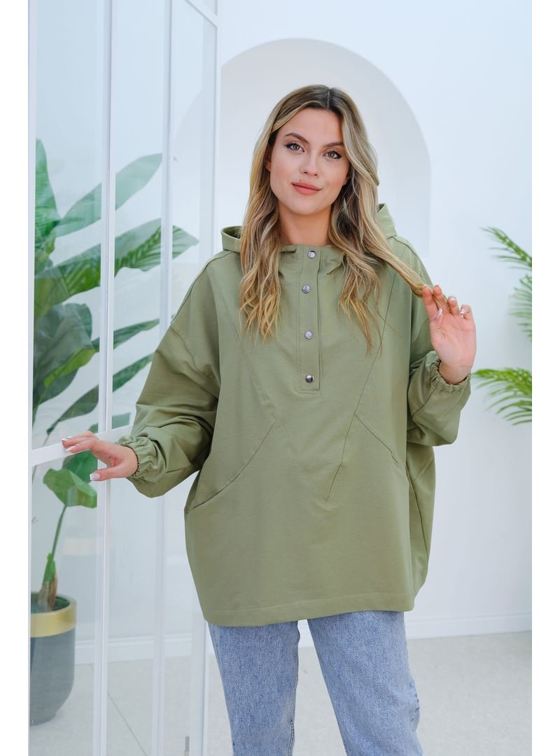 Locco Moda Yeşil Dikiş Detay Çıtçıtlı Tunik