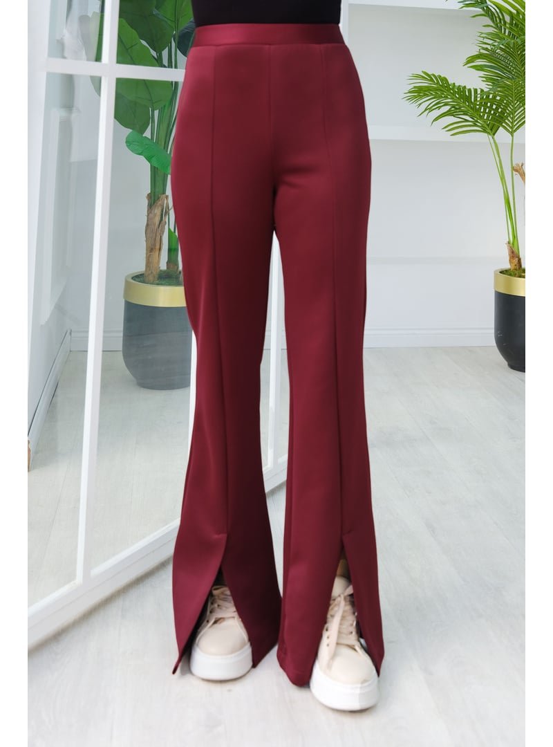 Locco Moda Mürdüm Ön Yırtmaçlı Scuba Pantolon