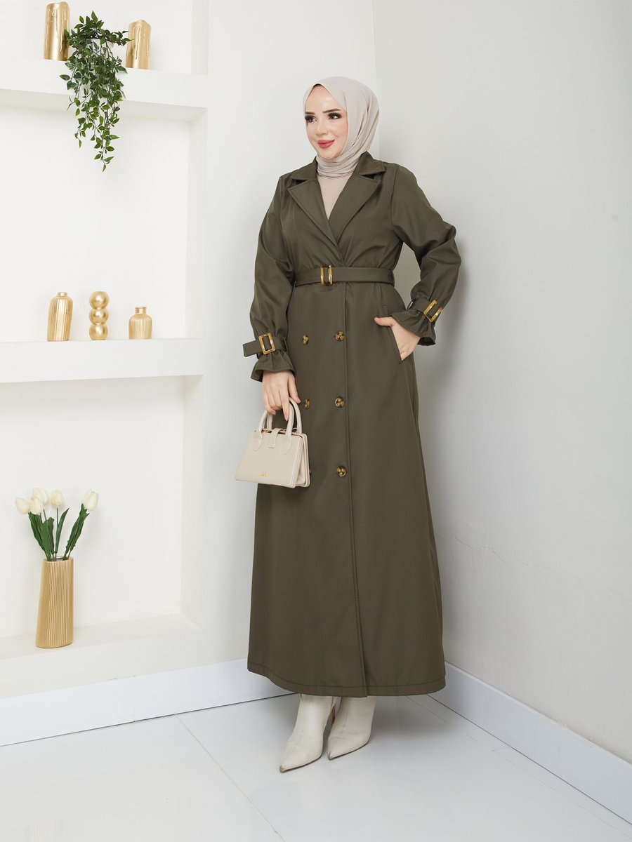 Race Fashion Tam Boy Kruvaze Yaka Su Geçirmez Tokalı Trençkot