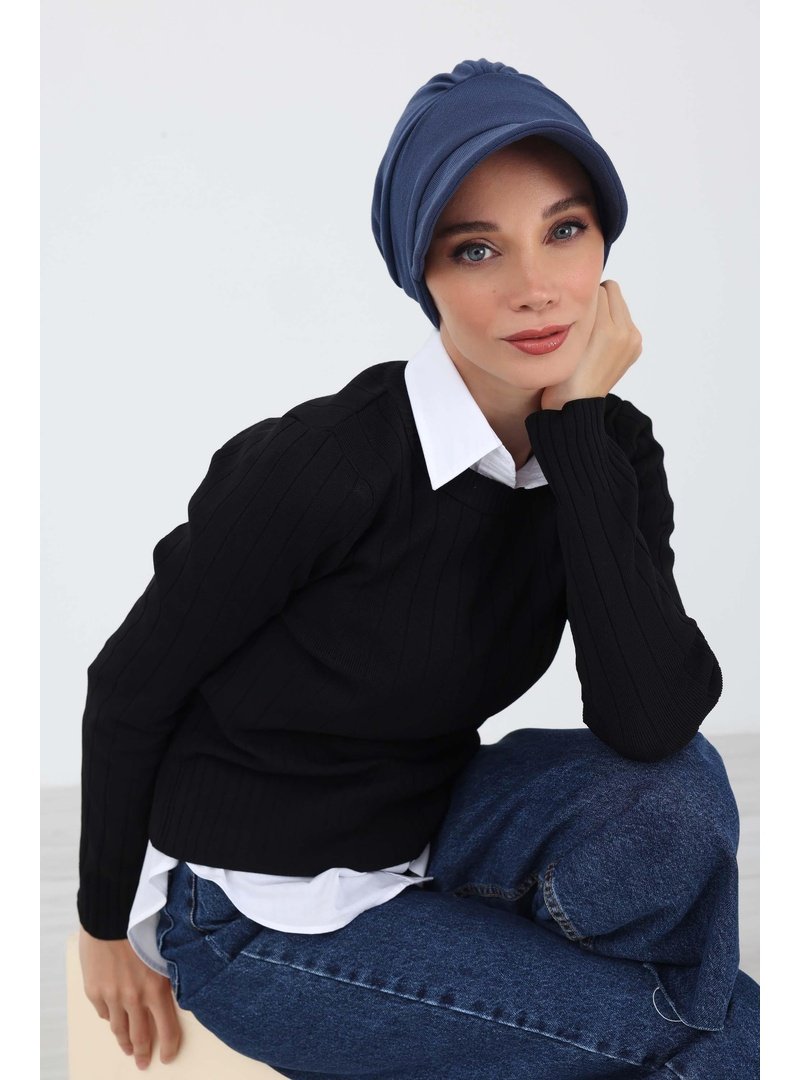 Aisha`s Design 73rb İndigo Siperlikli Şapka Bone,b