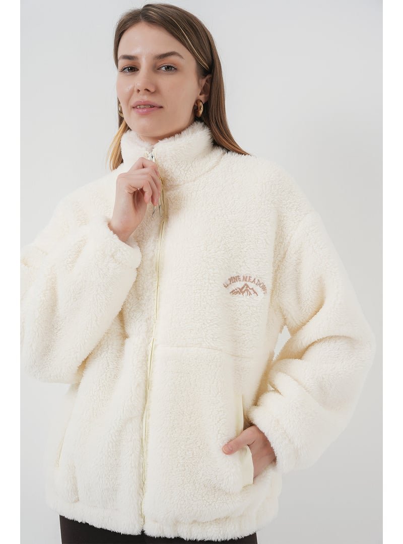 Bigdart Ekru Oversize Peluş Ceket Mont
