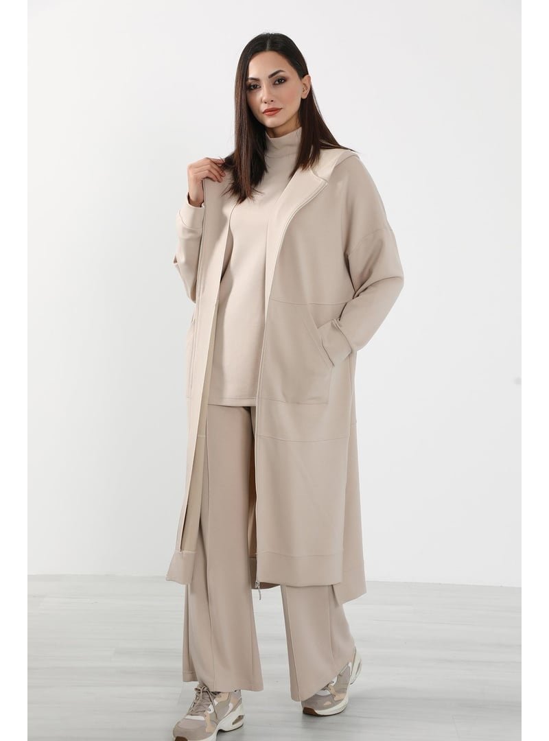 Aisha`s Design Bej Fermuarlı Uzun Tunik,sw