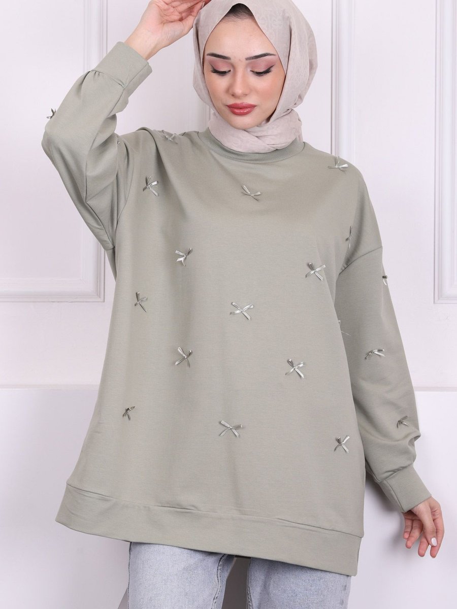 İmajbutik Haki Fiyonk Detaylı Modal Sweatshirt