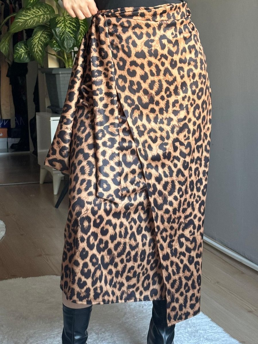 Qenz Leopar Desenli Anvelop Etek Hardal