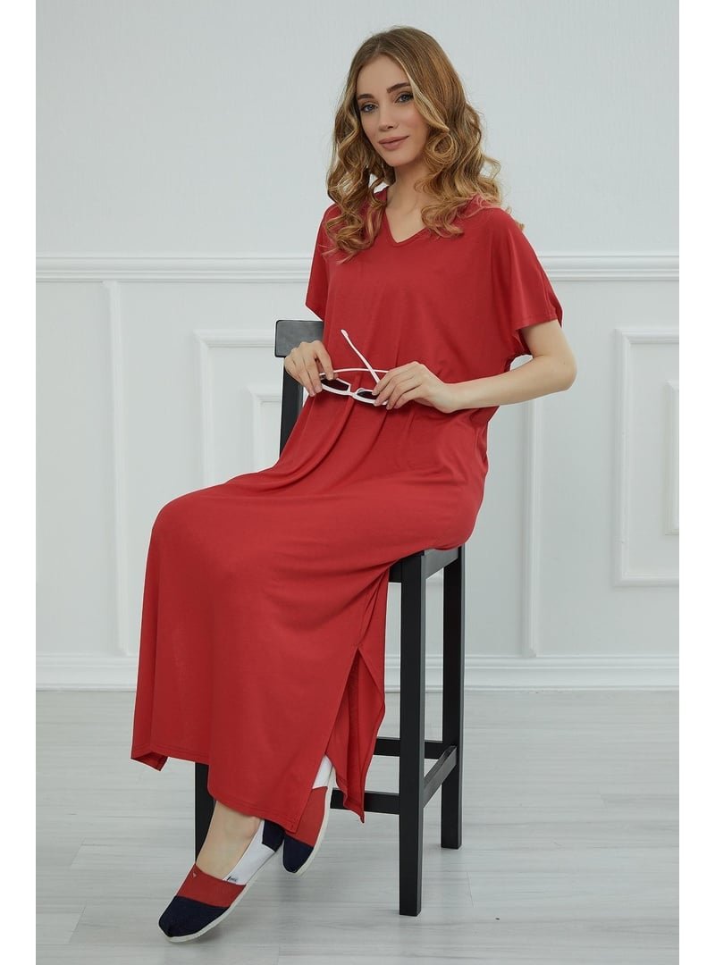 Aisha`s Design Kırmızı Yırtmaçlı Penye Elbise,elb