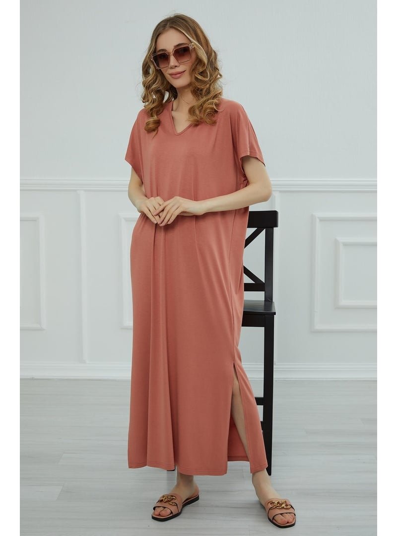 Aisha`s Design Somon Yırtmaçlı Penye Elbise,elb