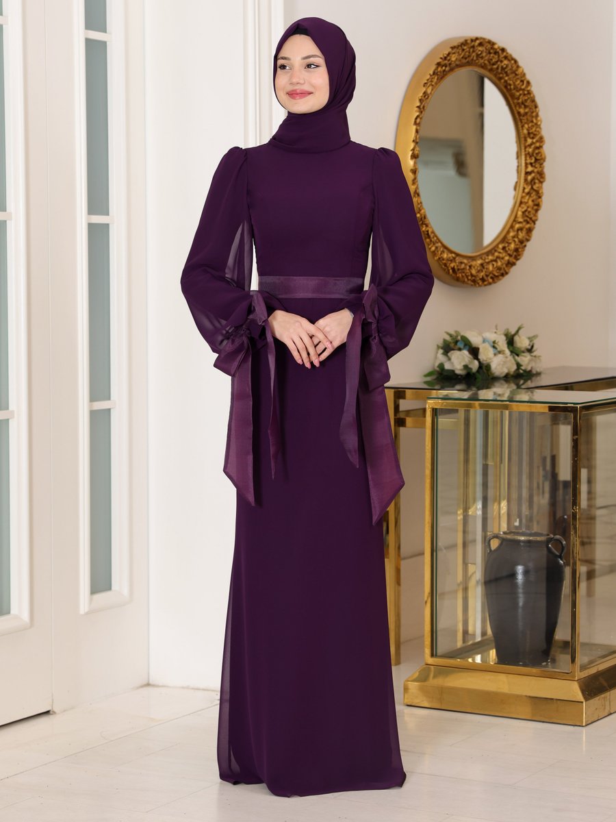 Azra Design Mor Firuze Abiye Elbise