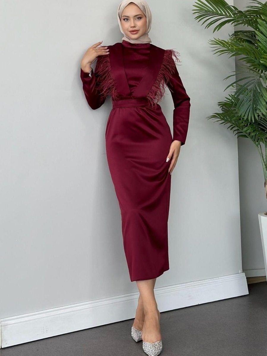 Şulemoda Giyim Linen Saten Abiye Elbise Bordo