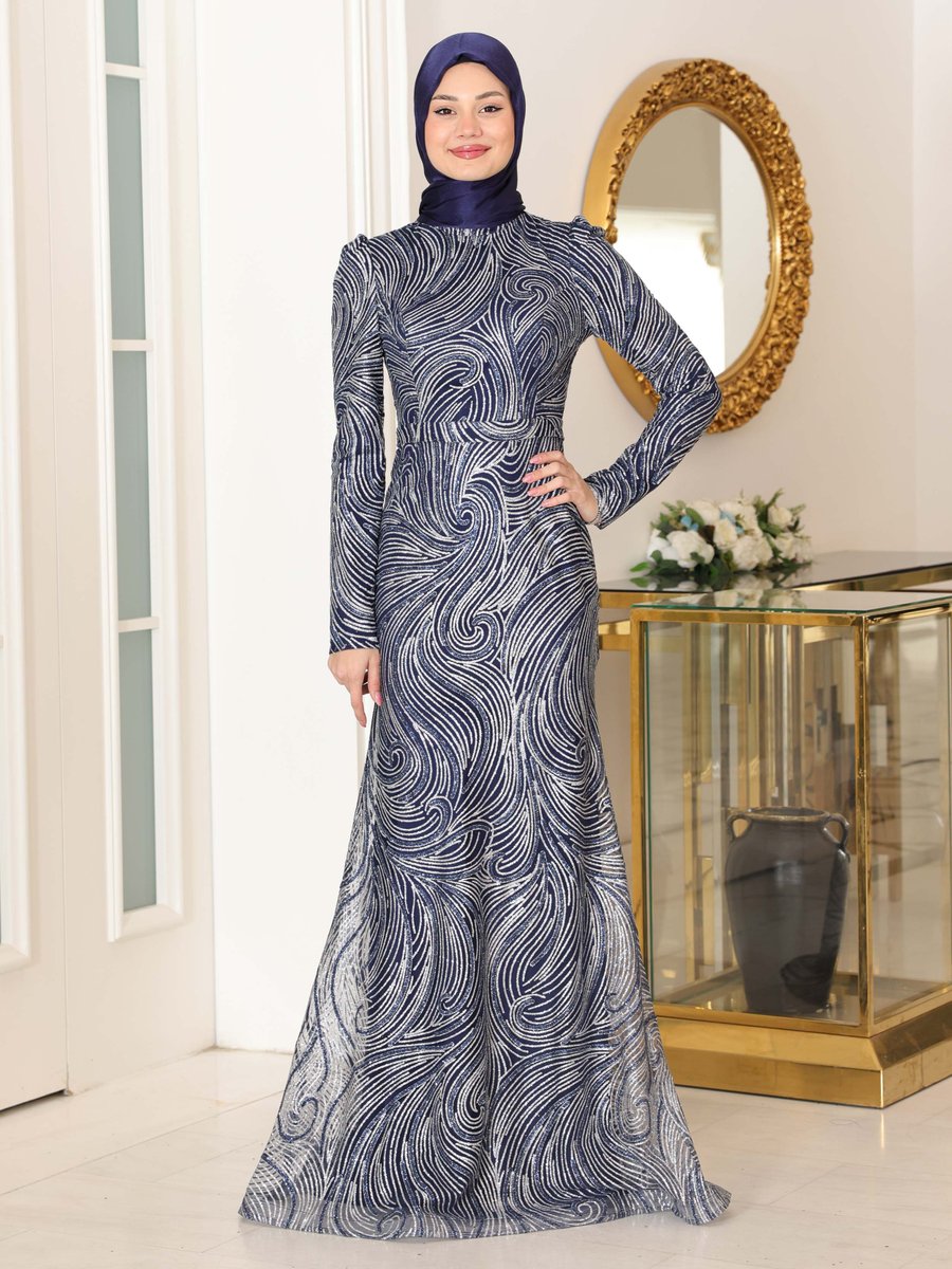 Azra Design Lacivert Irmak Abiye Elbise