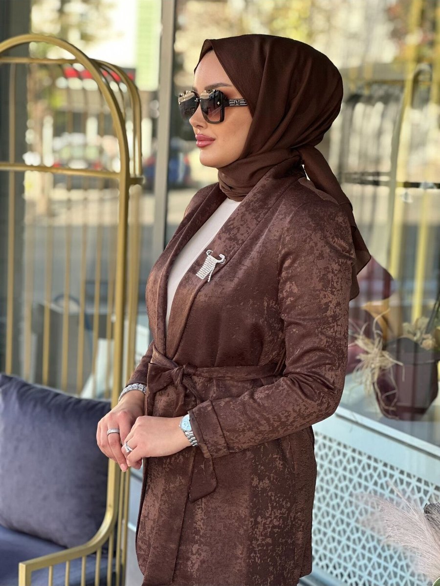 Sateen Jakarlı Kahve Ceket