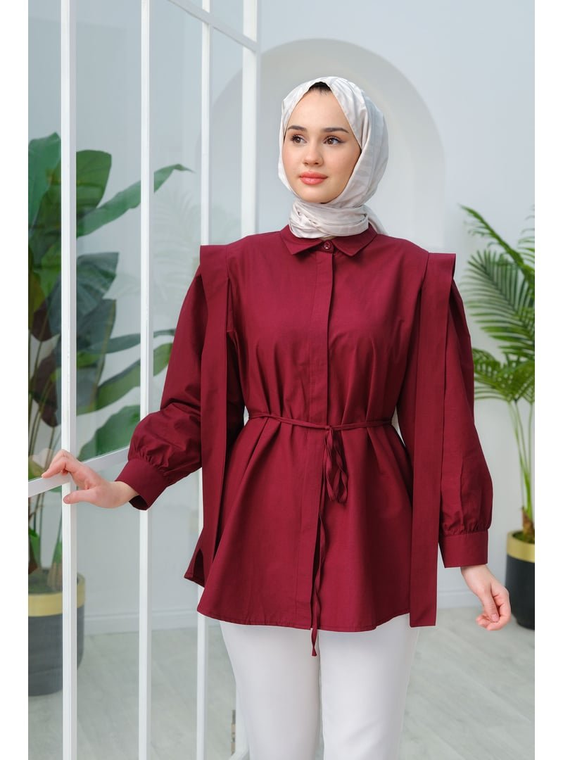 Locco Moda Bordo Pile Detay Önü Gizli Düğmeli Gömlek