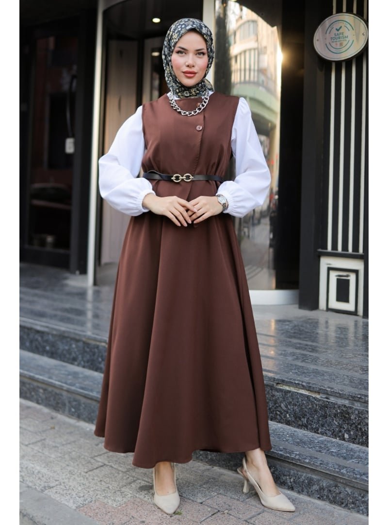 Bestenur Acı Kahve Asile Yelek Etek İkili Takım
