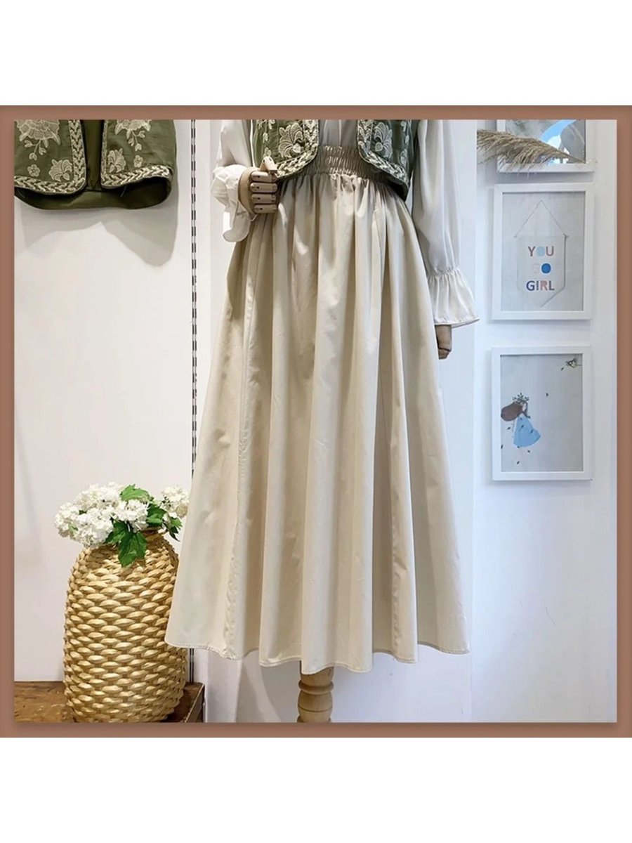 Lamatilda Lingerie Premium Beli Lastikli Cepli Poplin Bej Etek