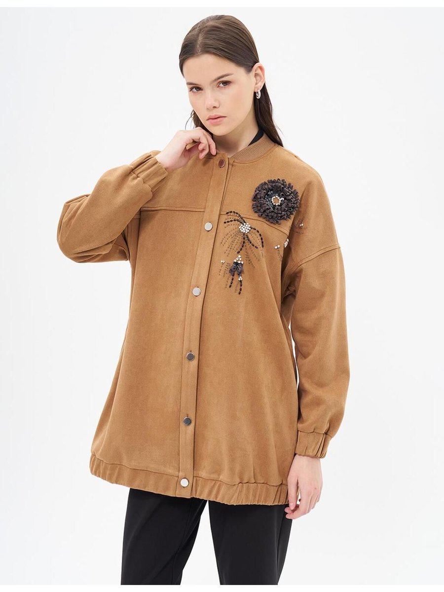 Kayra İşleme Detaylı Süet Ceket Camel