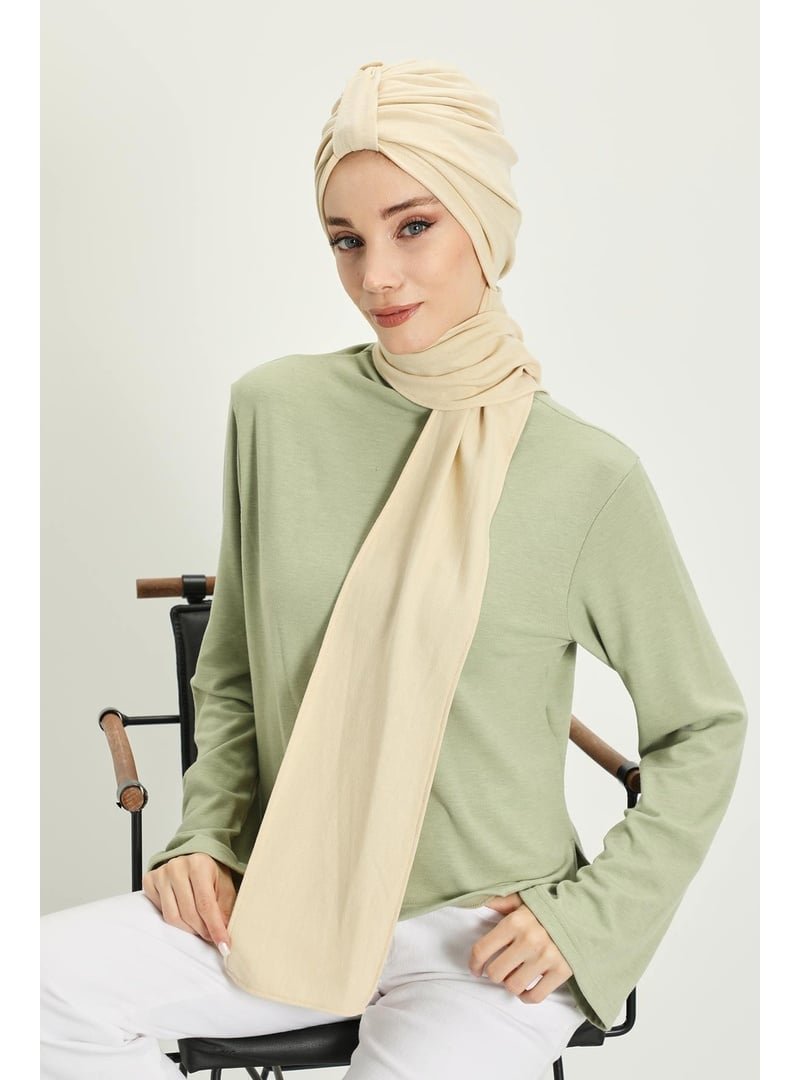 Aisha`s Design 80rb Krem Kışlık Fularlı Bone Türban,b